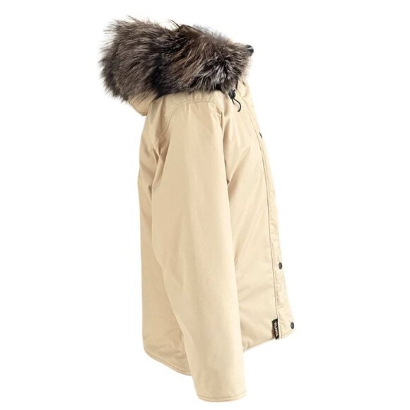 NWOT VALANGA BEIGE FUR TRIM HOODED SHORT WINTER COAT - 8 - Picture 3 of 12